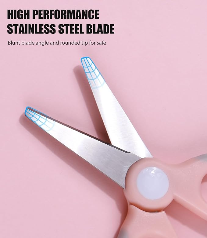 Baby Food Scissors Kicthen Shears -2Pack Portable Healthy Kids Scissors,Stainless Steel Scissor with Storage Travel Case - Ideal for Cutting Meat, Chicken, Vegetables, and Fruits (Pink+Blue)