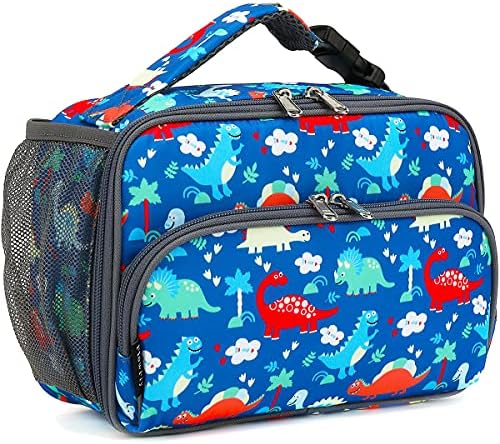 FlowFly Kids Lunch box Insulated Soft Bag Mini Cooer Back to School Thermal Meal Tote Kit for Girls, Boys,Dinosaur