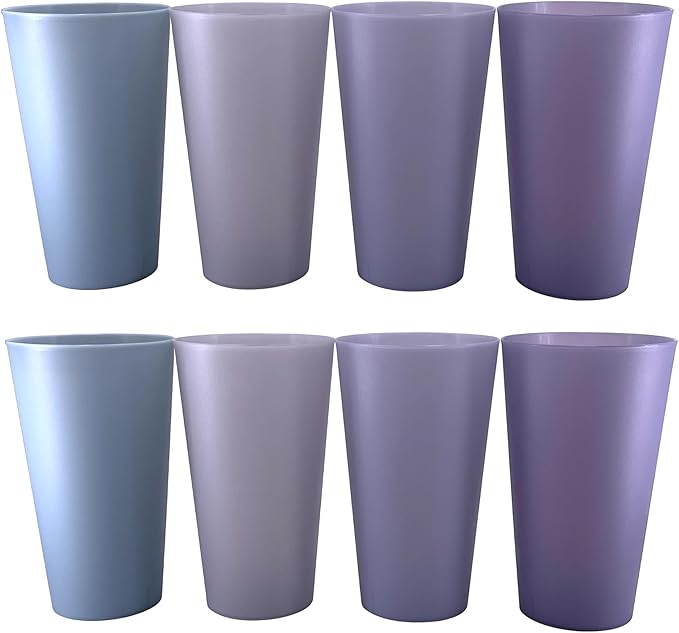 32 oz Plastic Cups Reusable, Unbreakable Plastic Tumblers set of 8, BPA Free Durability & Dishwasher Safe Eco-Friendly Drinks Cup for Kitchen, Home, Office, Outdoor (Grey Stone)