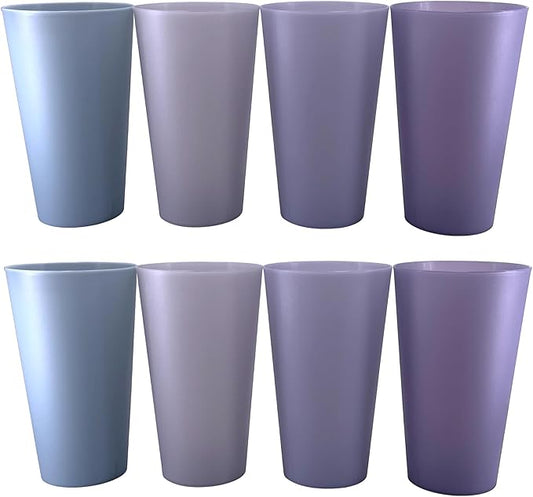 32 oz Plastic Cups Reusable, Unbreakable Plastic Tumblers set of 8, BPA Free Durability & Dishwasher Safe Eco-Friendly Drinks Cup for Kitchen, Home, Office, Outdoor (Grey Stone)