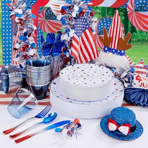 EjonirInjonir 180pcs 4th of July Plastic Plates for Independence Day