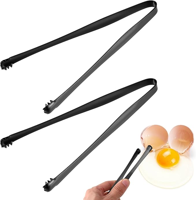 2pcs Egg Chalaza Removal Tool, Stainless Steel Toothed Egg Chalaza Remover Eggshell Fragment Remover Kitchen Tongs for Cooking Bakers Chefs (Black)