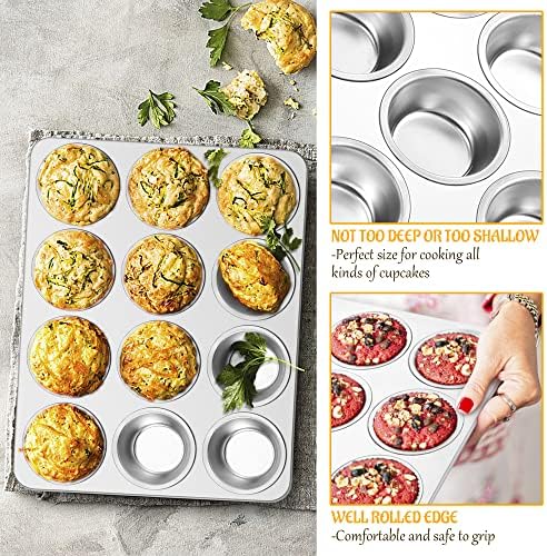 E-far 12-Cup Muffin Pan Set of 4, Stainless Steel Cupcake Pan for Oven