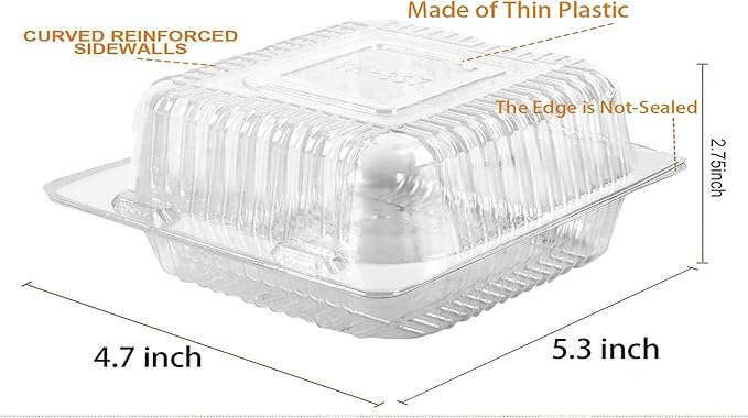 Axe Sickle 300 Count Clear Plastic Hinged Take Out Containers Clamshell Takeout Tray Food Clamshell Containers Outside Diameter for Dessert, Snacksetc, Cakes Slice, Cookies, Salads