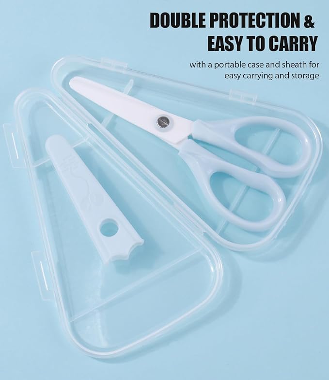 Baby Food Scissors Kicthen Shears - Portable Healthy Cute Kids Ceramic Scissors with Storage Case - Ideal for Cutting Meat, Chicken, Vegetables, and Fruits (Blue)