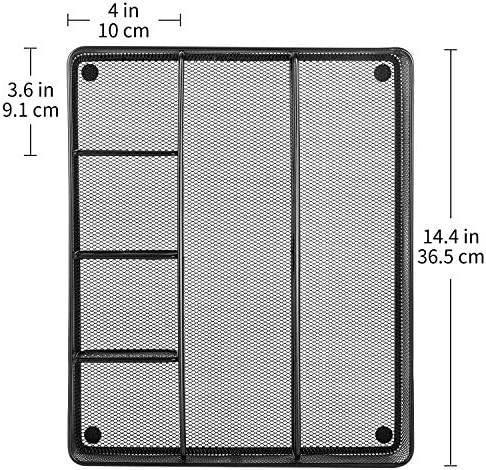 Amazon Basics Metal Mesh Desk Organizer with 6 Compartments, Anti-Slip Pen Holder Storage Tray for Office Supplies and Home, Black