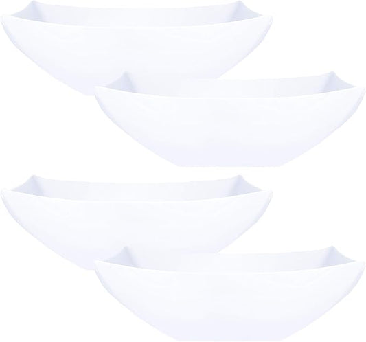 PLASTICPRO Disposable 64 ounce Square Serving Bowls, Party Snack or Salad Bowl, Large Plastic Elegant White Pack of 4