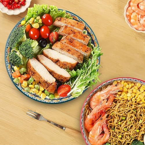 Large Serving Bowls, 75 Oz Fruit Salad Bowls, Bohemian Style Large Porcelain Dishes for Entertaining Parties,Big Bowls for Eating Soup, Salad, Pasta, Fruit, Chips, 10.3 Inch Diameter (green)