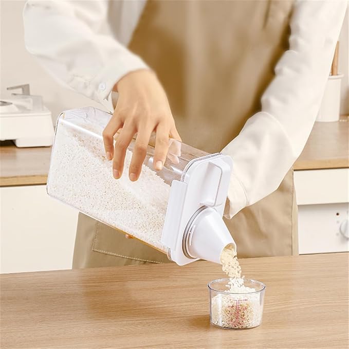 2Pcs Rice Dispenser Storage Containers, 2.3L Small Rice Bucket with Measuring Cup & Pour Spout, Kitchen Plastic Airtight Container for Cereal, Grain, Flour, Sugar, Oatmeal, Dry Pet Dog Food