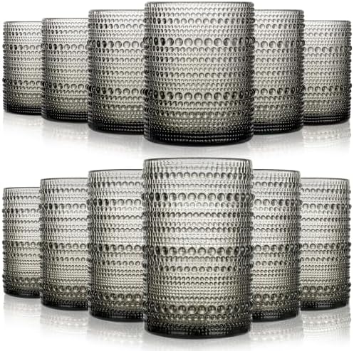 KMIGRUAN Hobnail Drinking Glasses Set of 12, 15Oz & 12Oz Cocktail Glasses