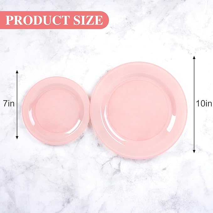 Moretoes 200PCS Pink Plastic Plates Disposable 10inch Dinner Plates and 7inch Dessert Salad Plates Heavy Duty Plates for Wedding Party and Birthday