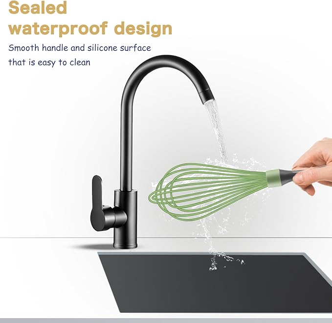 Green Silicone Whisk, Professional Plastic Whisks for Cooking Non-Scratch, Stainless Steel & Heat Resistant Rubber Wisk, Dishwasher Safe, 12-Inch