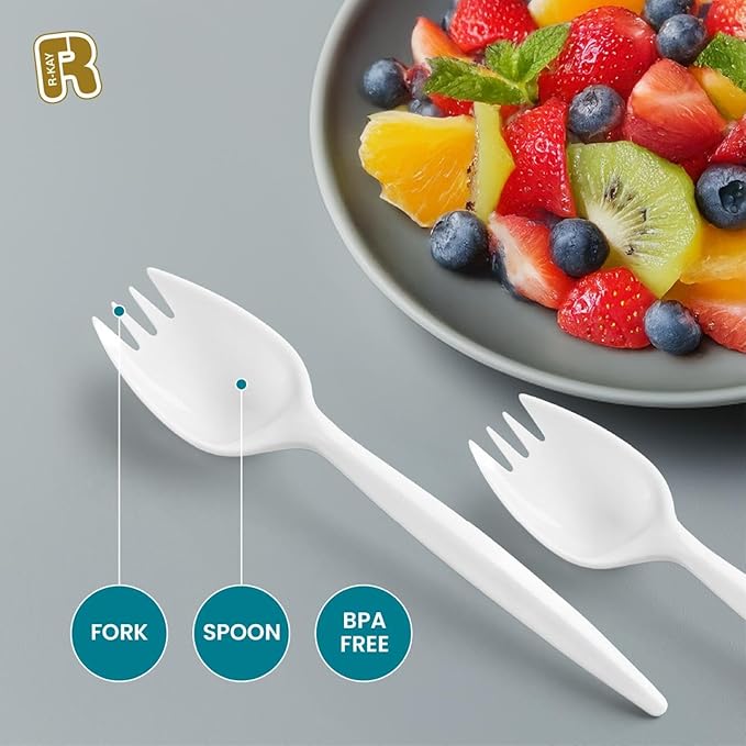 White Plastic Sporks Bulk 1000 Count - Medium Weight Bulk Sporks Disposable For Home, Parties And Caterings, Premium Disposable Sporks.