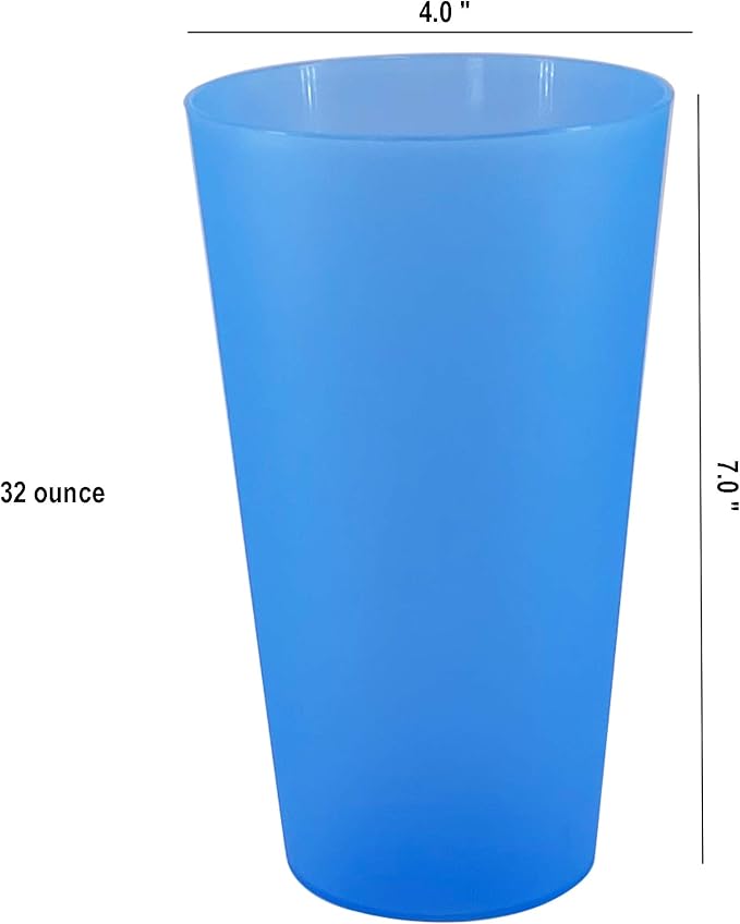 Reusable 32-ounce Drinking Cups - Unbreakable Large Plastic Tumblers set of 12, BPA Free Dishwasher Safe in 6 Assorted Colors for Indoor Outdoor Use