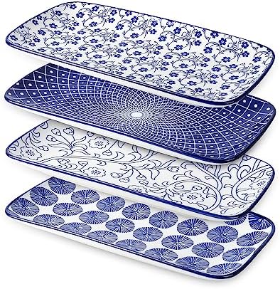 Selamica Ceramic 12 Inch Serving Platters Set of 4, Vintage Blue