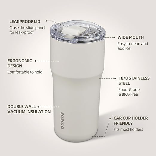 BJPKPK Insulated Tumbler,20oz Stainless Steel Tumbler with lid,Double Wall Travel Coffee Mug Thermal Cup,Keep Drinks Cold and Hot,White