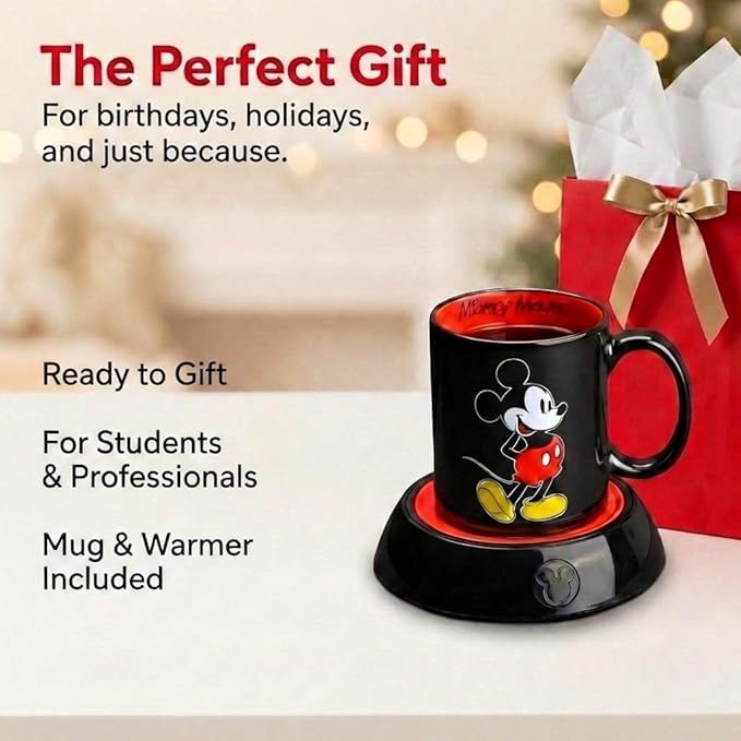 Disney Mickey Mouse Mug Warmer with 12 oz Mug by Select Brands - Coffee Cup Warmer with Ceramic Mug Included - Electric Warmer Plate for Home & Office - Disney Kitchen Accessories - Mickey Mouse
