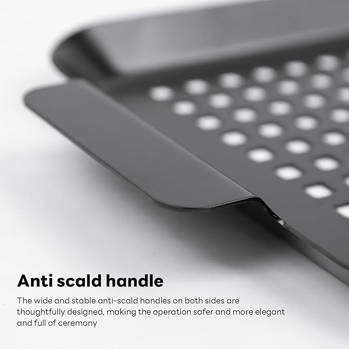 Outdoor Grill Pans Tray Barbecue Plate 2 Grilling Baskets Outdoor Grill Pans with Hole BBQ Grill Tray Grilling Basket Set for Camping Vegetable Meat (dark black)