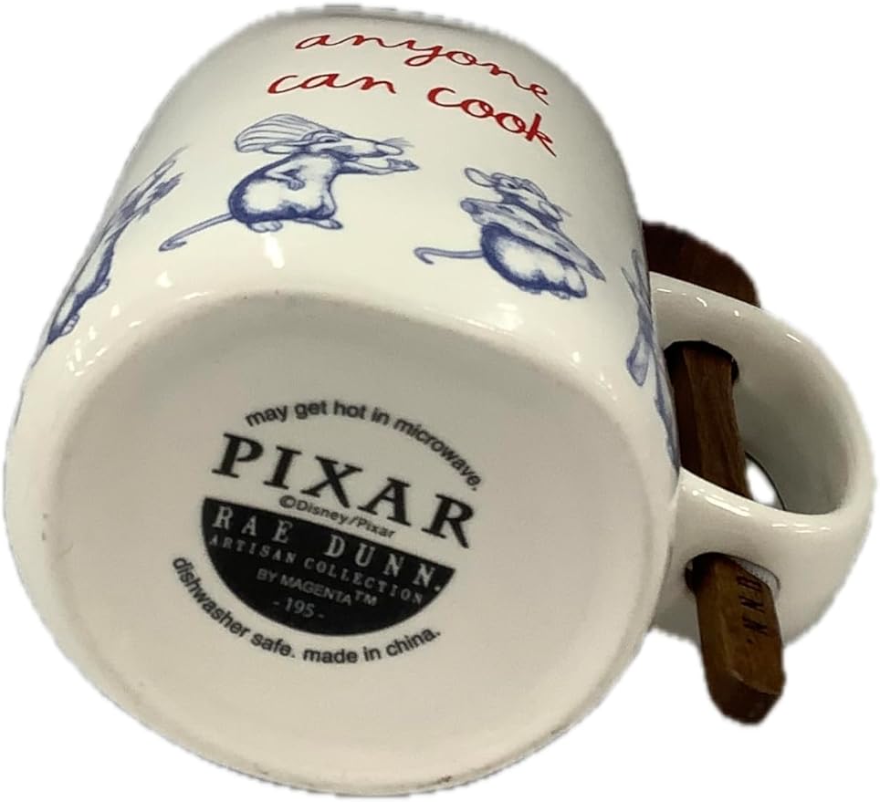 Rae Dunn Coffee Tea Ceramic Mug, Remy Anyone Can Cook with Spoon