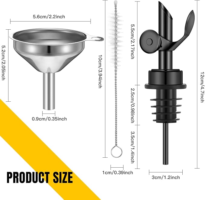 Tioncy 4 Pieces Weighted Stainless Steel Pourers Olive Oil Spout Olive Oil Dispenser Spout Automatic Opening and Closing with Funnel and Brush for Pouring Wine Syrup Kitchen(Black)