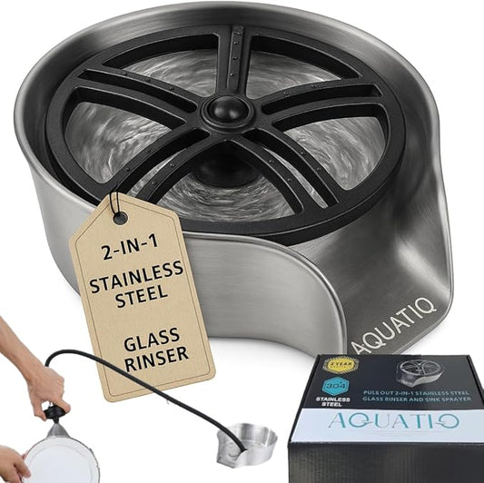 2 in1 Glass Rinser for Kitchen Sink - Stainless Steel Cup Cleaner - Counter Top Bottle Washer - Kitchen Sink Accessories - Attachements - Sink Sprayer (Nickel)