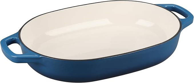 Enameled Cast Iron Oval Dutch Oven Pot with Lid, Dutch Oven for Sourdough Bread Baking, Bread Oven, Bread Dutch Oven, Oval Bread Pan, 7qt, Lake Blue