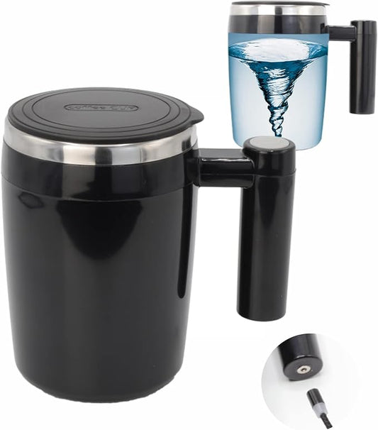 Rechargeable Self Stirring Mug - Magnetic Electric Auto Mixing Stainless Steel Cup for Office/Kitchen/Travel/Home Coffee/Tea/Hot Chocolate/Milk-430 ml/14.5 oz(Black)