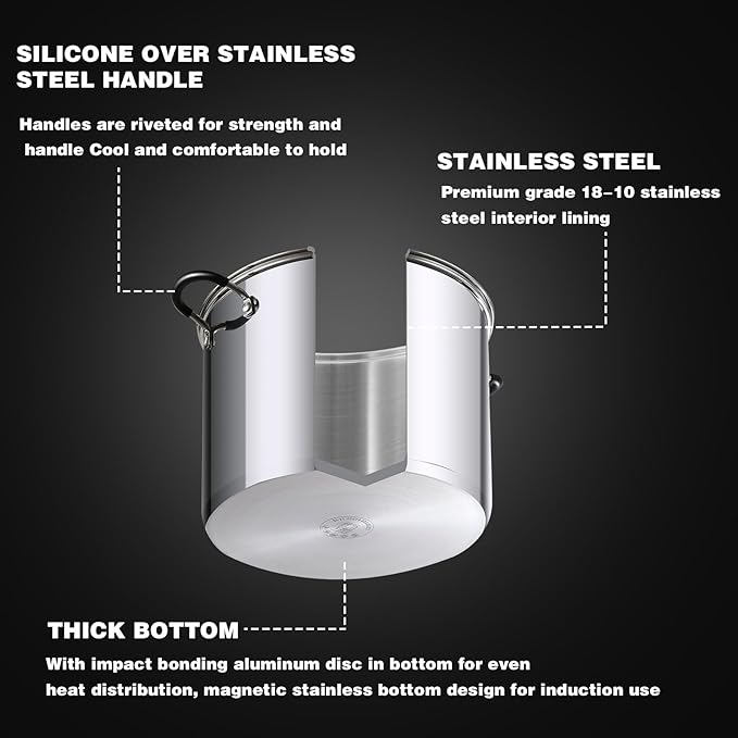Cook N Home Stockpot Large pot Sauce Pot Induction Pot With Lid Professional Stainless Steel 20 Quart, with Stay-Cool Handles, silver