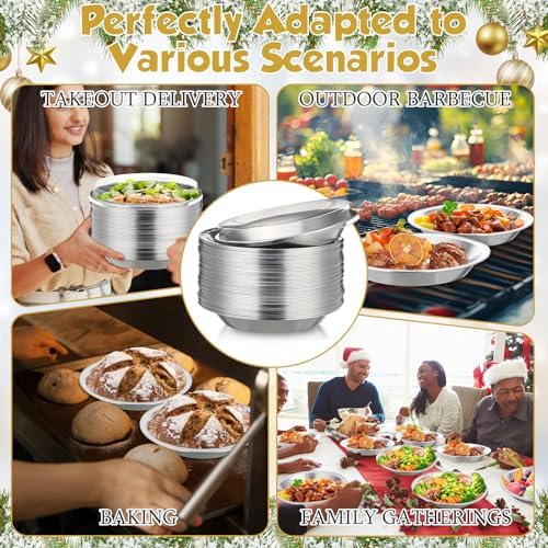 25 Pack 9 Inch Heavy Duty Aluminum Pie Tins with Lid, Silver