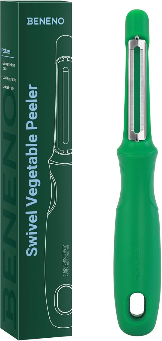 Beneno Swivel Vegetable Peeler, Razor-Sharp Smooth Peeling Potato Peelers with Stainless Steel Blades, Ergonomic Comfort Non-Slip Rubber Handle, Durable Kitchen Peelers with Potato Eye Remover, Green