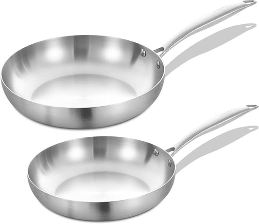 Inqibee 9.5-10 Inch Tri-Ply Stainless Steel Frying Pan Set of 2, Skillets, Induction Cooking Pan, Pots and Pans Set, Dishwasher and Oven Safe