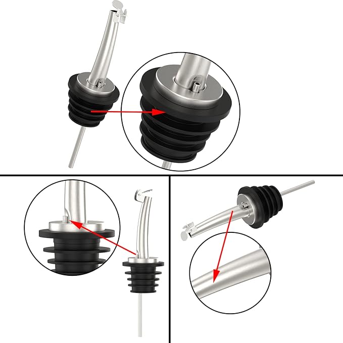 6 Pcs Oil Spout Liquor Bottle Pourer Spouts Stainless Steel Speed Pour Spouts for Olive Oil Dispenser Spout for About 3/4" Bottle Mouth, with Flip Top