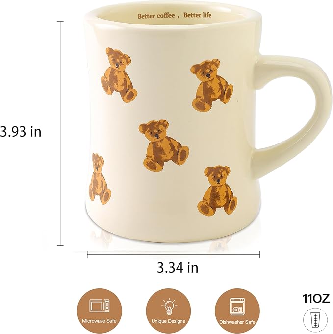 Charming Teddy Bear Coffee Mug - Adorable Gift for Kids and Adults - Cute Ceramic Cup for Home, Office - Perfect for Animal Lovers, Teachers, Parents - Fun Drinkware for All Beverages-11OZ