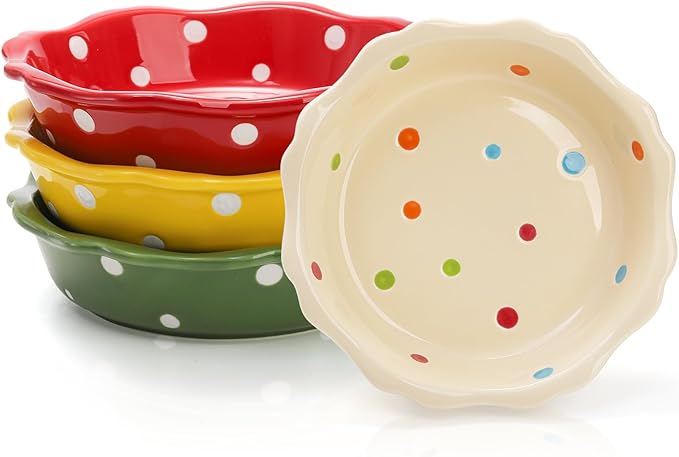AVLA 4 Pack Ceramic Mini Pie Pans, 6 Inch Small Baking Pie Dish Plate, 10 oz Individual Deep Dish Pie Plate, Kitchen Bakeware Pot Pie Pans for Quiches, Tarts, Puddings, Apple Pecan Pie, Oven Safe