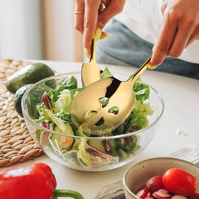 Serving Spoons Set 9.14 Inch Slotted Spoon Serving Spoon Stainless Steel Serving Utensils for Buffet Parties Catering Dishwasher Safe(Set of 8, Gold)