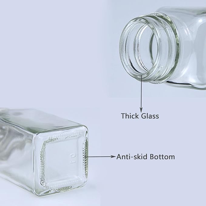 2-Pack Glass Spice Jars Set, With Spice Labels, Chalk Marker, Funnel, Shaker Lids and Airtight Metal Caps Included, 4oz Empty Spice Bottles, Square/Cylinder (Square)