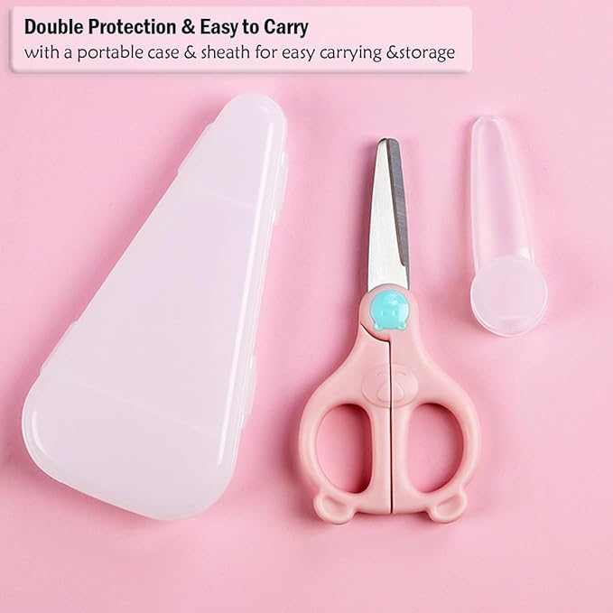 Baby Food Scissors Kicthen Shears,Kids Scissors Stainless Steel Scissors with Travel Storage Case - Ideal for Cutting Meat, Chicken, Vegetables, and Fruits(2Pack)