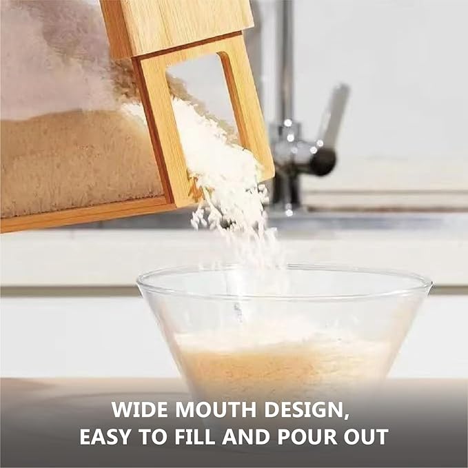 Dry Food Dispenser 2L, Bamboo Food Dispenser – Airtight Kitchen Storage Container for Cereal, Rice, Flour, and Snacks – Pantry Organizer for Easy Dispensing and Freshness