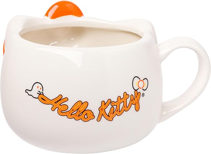 Silver Buffalo Sanrio Hello Kitty Halloween Orange and Black Bow Ceramic 3D Sculpted Mug, 20 Ounces