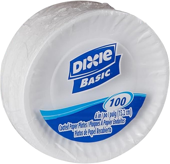 Dixie Basic 6" Light-Weight Paper Plates by GP PRO (Georgia-Pacific), White, DBP06W, 1,200 Count (100 Plates Per Pack, 12 Packs Per Case)