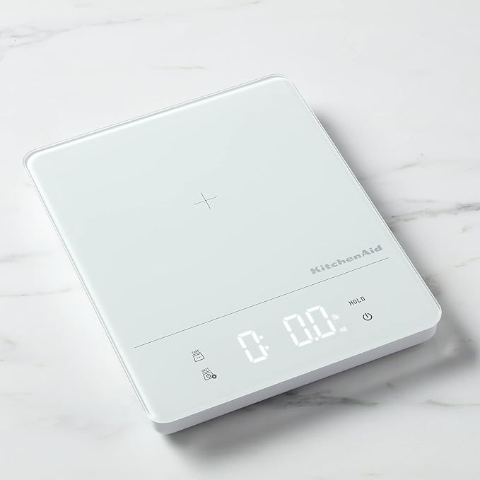 KitchenAid KQ913 Digital Waterproof (IPx7) Kitchen and Food Scale, LED readout, 11 Pound Max Capacity, White