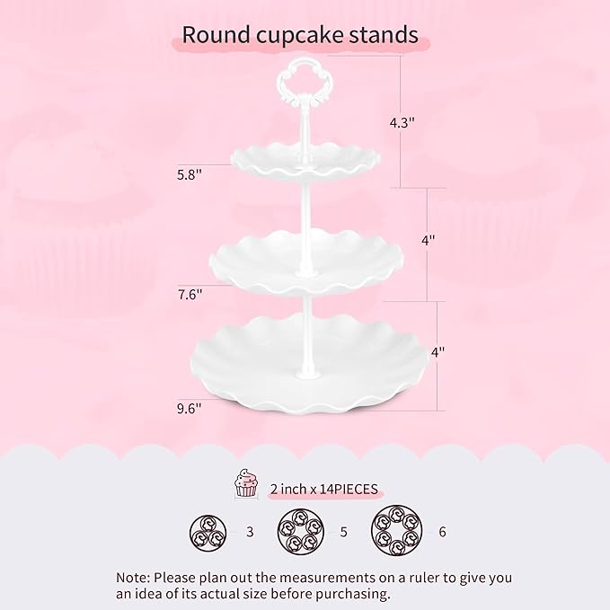 Pack of 10 NWK Cake Stand Set, with 3 x Two-Tier and 3 x Three-Tier Cupcake Stands, 4 x Appetizer Trays, 1 x Tablecloth for Birthday Bridal Baby Shower Party (White)