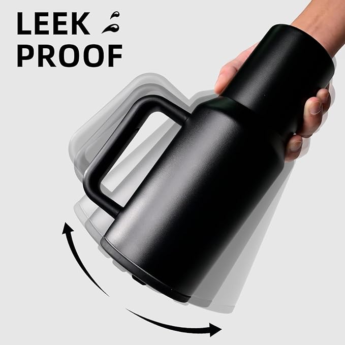 40 oz Insulated Tumbler with Handle,Flip Straw,Lid & Rubber Base Stainless Steel Water Bottle - Leak Proof Vacuum Insulated Mug BPA Free Reusable Travel Cup Gifts for Women/Men (black 40OZ)