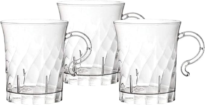 Party Essentials Hard Plastic 8 oz. Swirled Coffee/Tea/ Party Cups With Handle, Clear, 20 Count (N810-2)