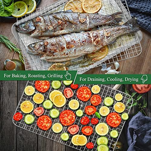 P&P CHEF 16 Inch Cookie Baking Sheet Pan with Wire Rack,4 Pcs
