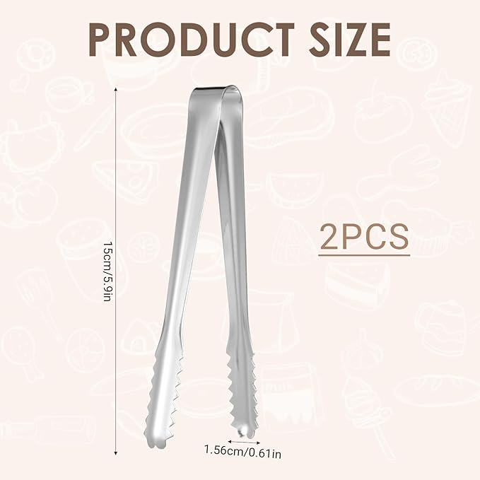2 Pack Small Metal Tongs, Kitchen Tongs 6 Inch Stainless Steel Restaurant Grade Serving Tong for Buffet, Salad, Ice, Cooking Utensils, Appetizer