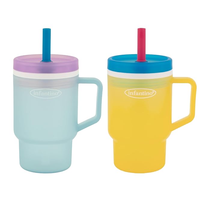 Infantino My 1st Tumbler, Durable Plastic Sippy Cup with Straw & Handle, Spill-Resistant, for On-the-Go, BPA-Free Transition Cup, Cool Breeze & Lemon Rizz, 2-Pack