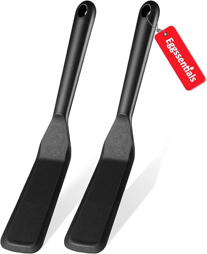 Eggssentials Pack of 2, Egg Spatula - Non-Stick, High Heat Resistant Kitchen Tools for Panckes, Eggs, Baking, Cooking, and Mixing - Black Egg Spatula