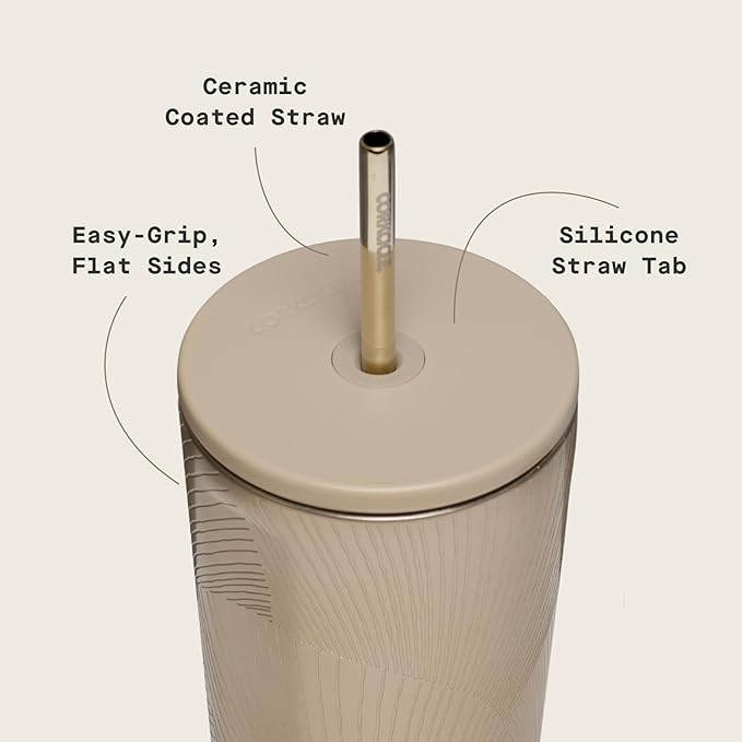 Corkcicle Cold Cup Insulated Tumbler with Straw - Keeps Drinks Cold for 12 Hours - Triple-Insulated Stainless Steel - Leak-Resistant Lid - Summer Drinkware Gift - 24 oz - Champagne Dreams