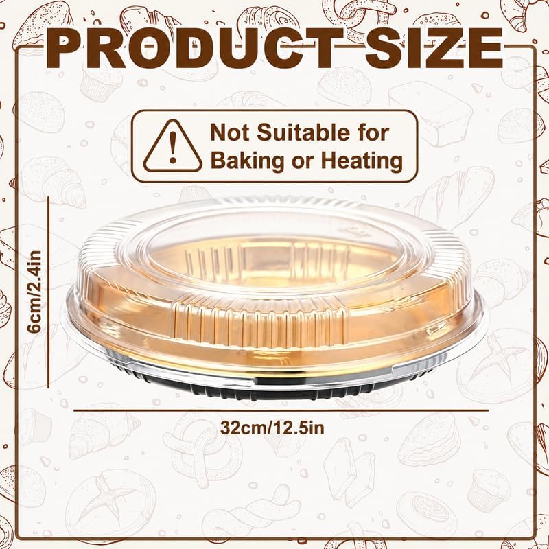 24 Pcs 12.5" Disposable Pie Containers with Clear Lids, 2.4" H